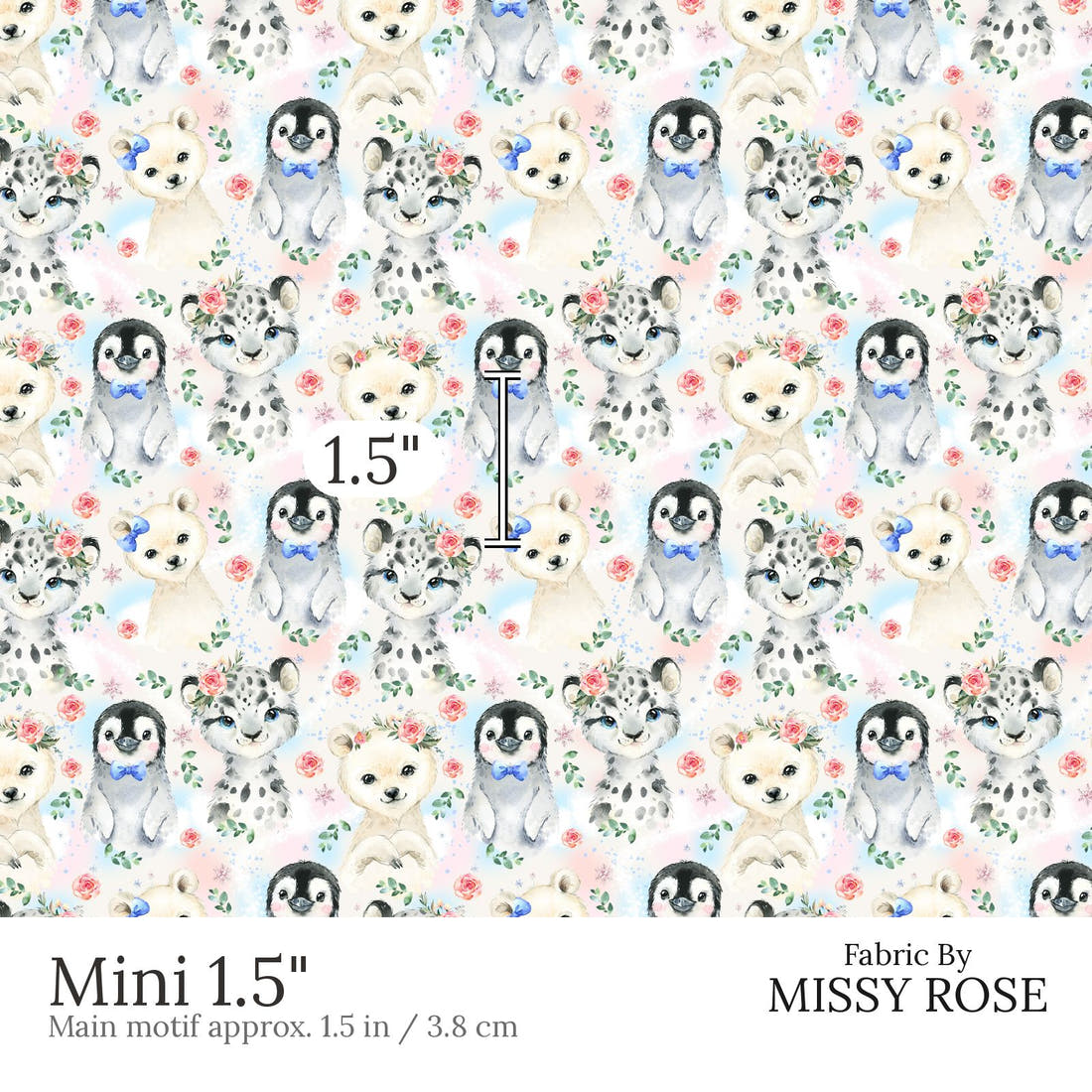 Design 421 Snow Animals Fabric Mini 1.5 inch print scale guide | Fabric by Missy Rose
