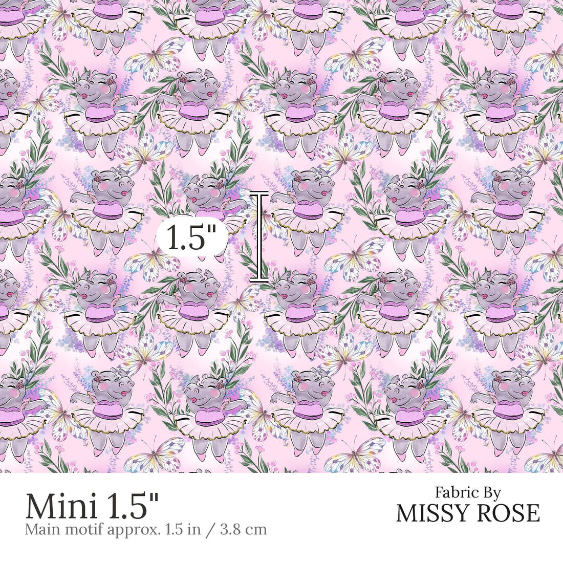 Design 422 Hippo Fabric Mini 1.5 inch print scale guide | Fabric by Missy Rose