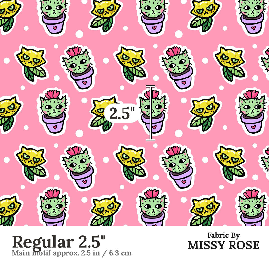 Design 423 Cactus Cat Fabric Regular 2.5" - print scale | Fabric by Missy Rose