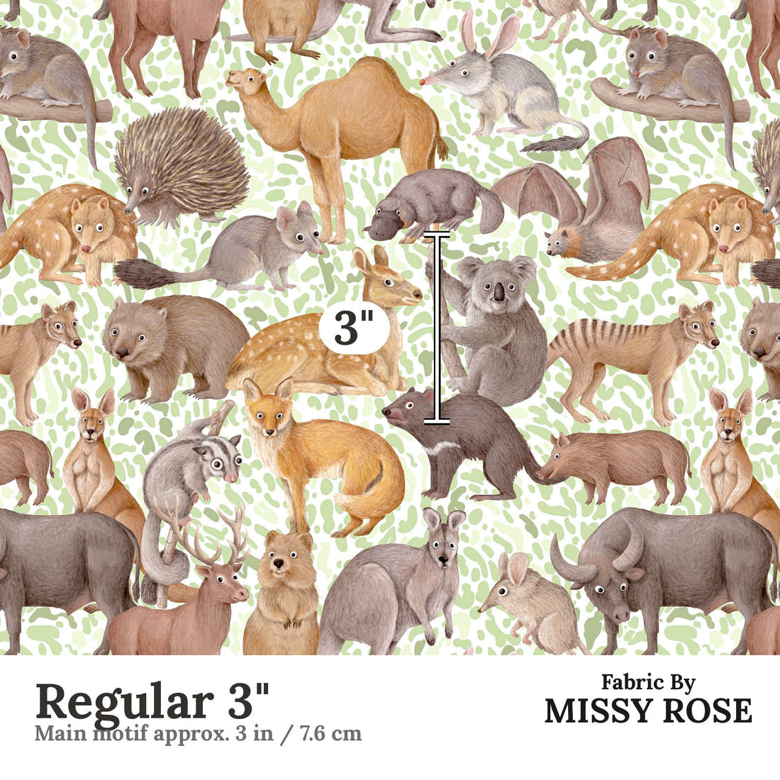 Design 424 Australian Animals Fabric Regular 3" - print scale | Fabric by Missy Rose