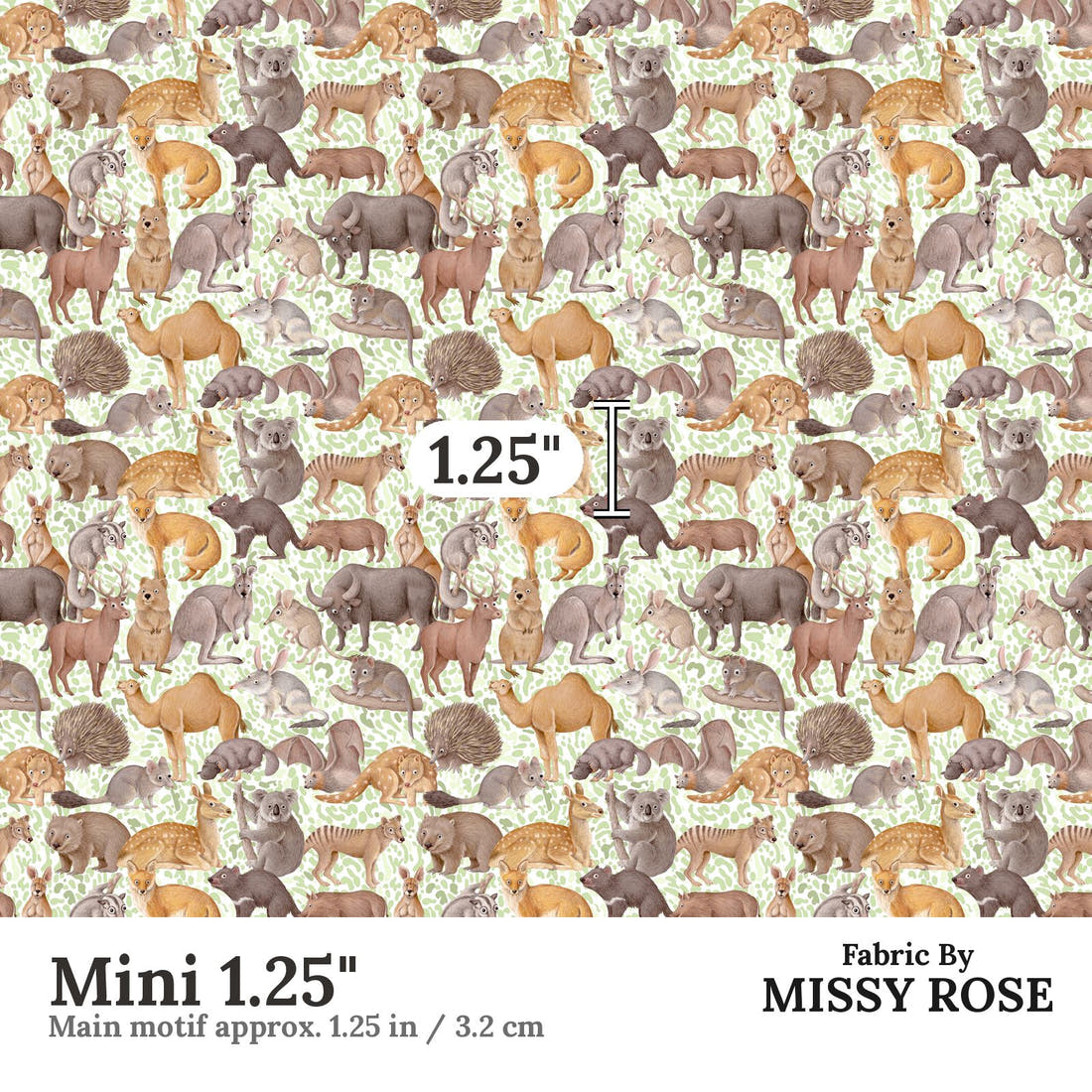Design 424 Australian Animals Fabric Mini 1.25" - print scale | Fabric by Missy Rose