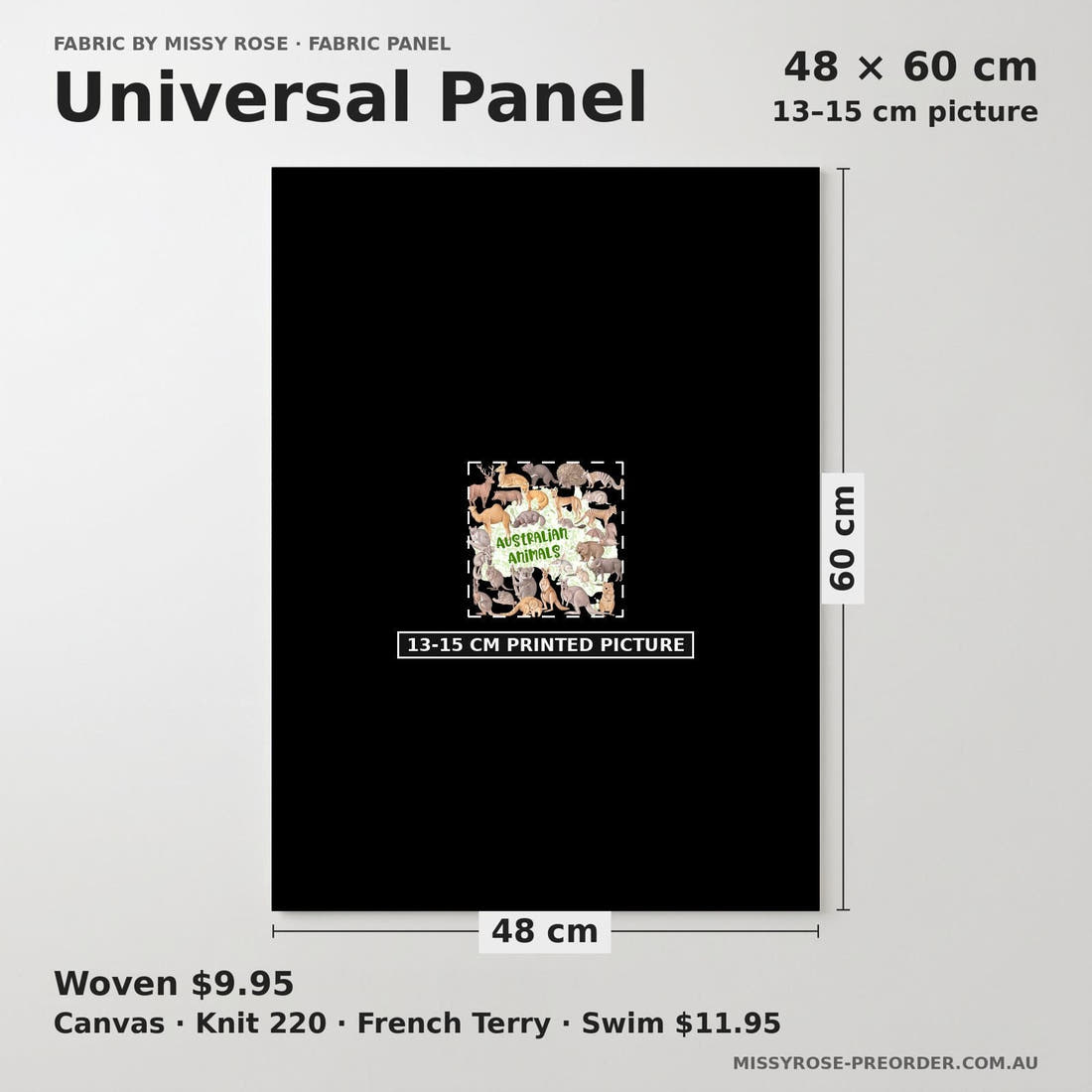 Design 424 Australian Animals Panel universal panel sizing – 13–15 cm printed picture on 48 × 60 cm fabric | Fabric by Missy Rose
