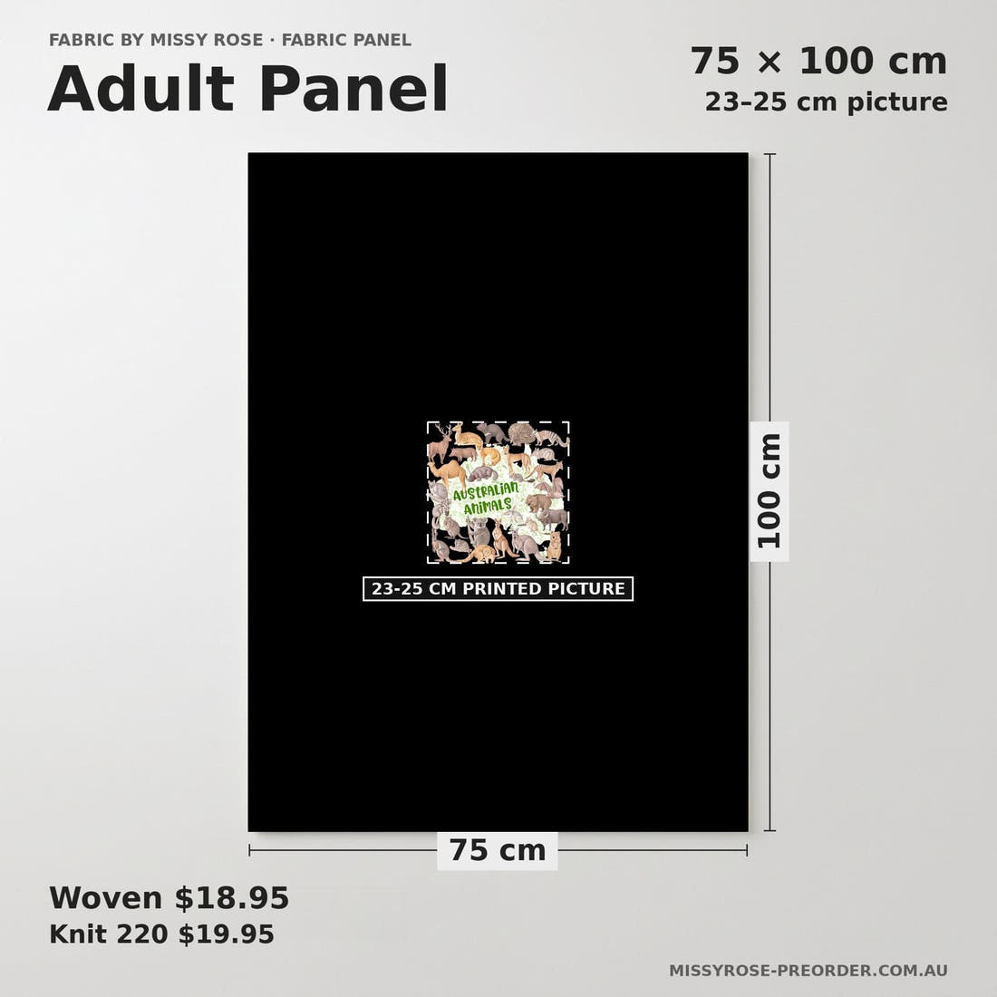 Design 424 Australian Animals Panel adult panel sizing – 23–25 cm printed picture on 75 × 100 cm fabric | Fabric by Missy Rose