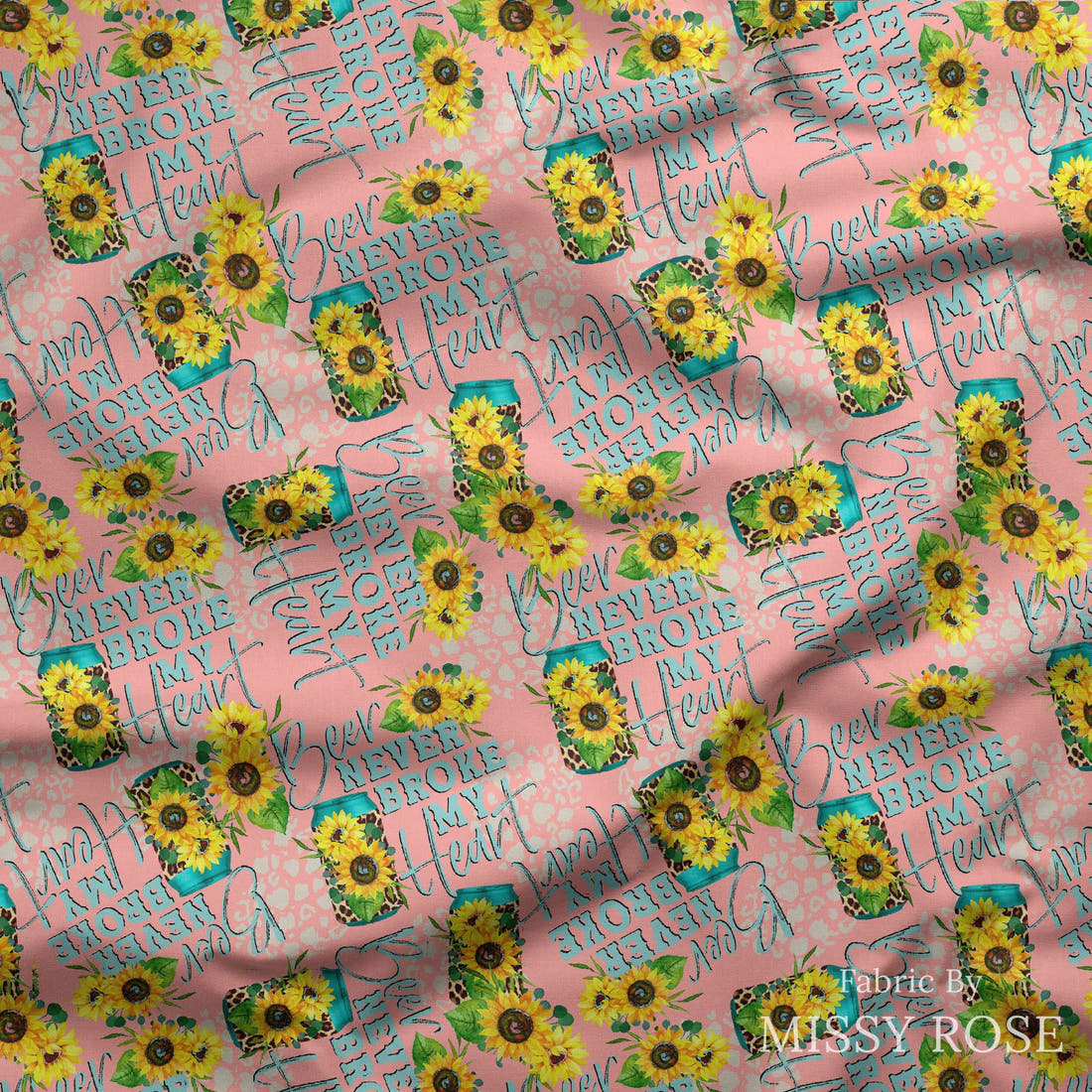 Design 425 Pink Beer Fabric draped fabric mockup – custom printed fabric by the metre | Fabric by Missy Rose