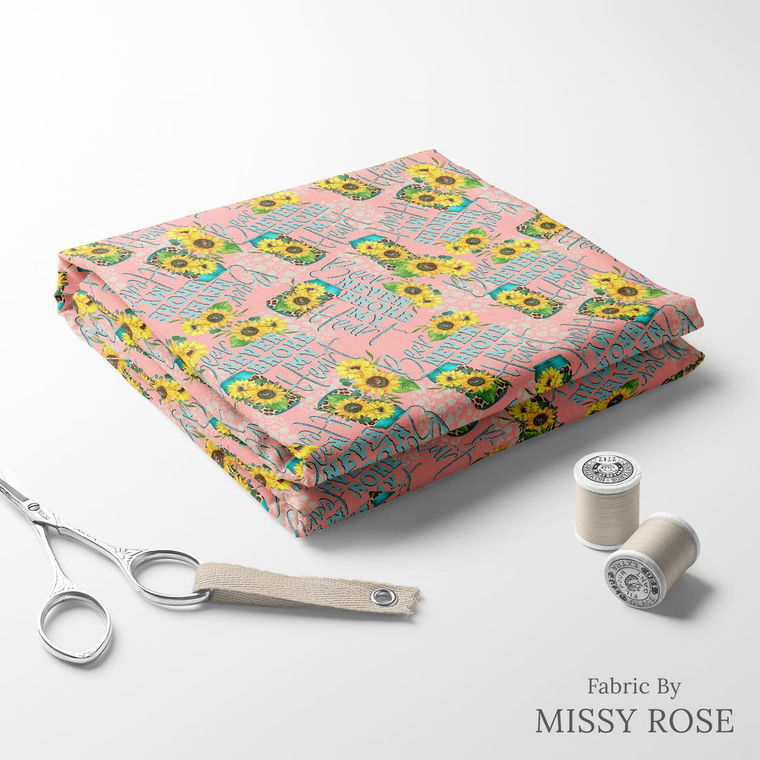 Design 425 Pink Beer Fabric folded fabric stack with matching thread – pre-order fabric Australia | Fabric by Missy Rose