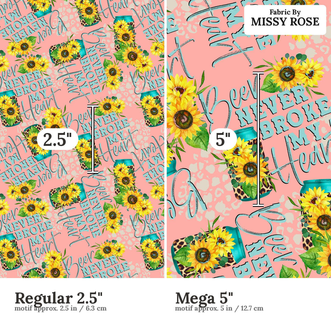 Design 425 Pink Beer Fabric size comparison - print scale | Fabric by Missy Rose