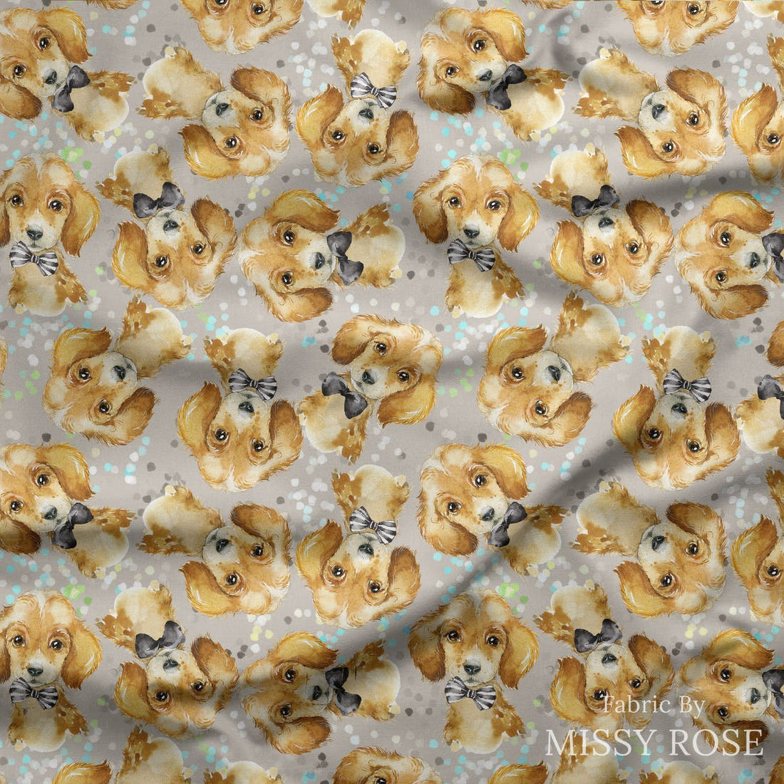 Design 426 Grey Dogs Fabric draped fabric mockup – custom printed fabric by the metre | Fabric by Missy Rose