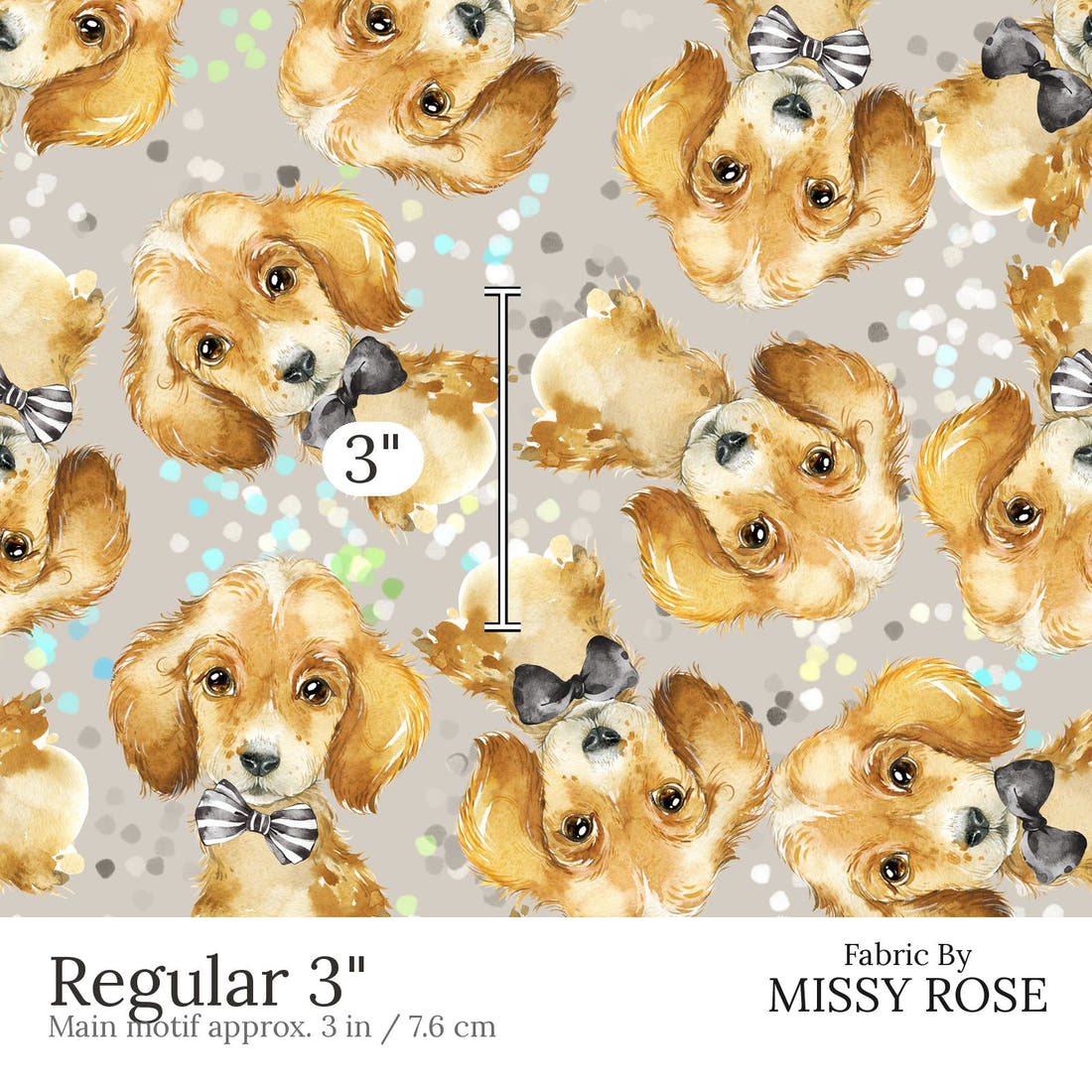 Design 426 Grey Dogs Fabric Regular 3 inch print scale guide | Fabric by Missy Rose