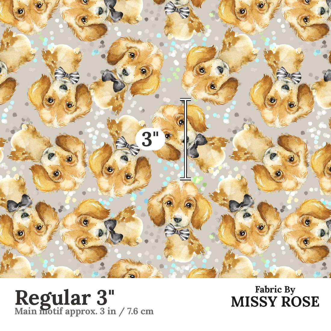 Design 426 Grey Dogs Fabric Regular 3" - print scale | Fabric by Missy Rose