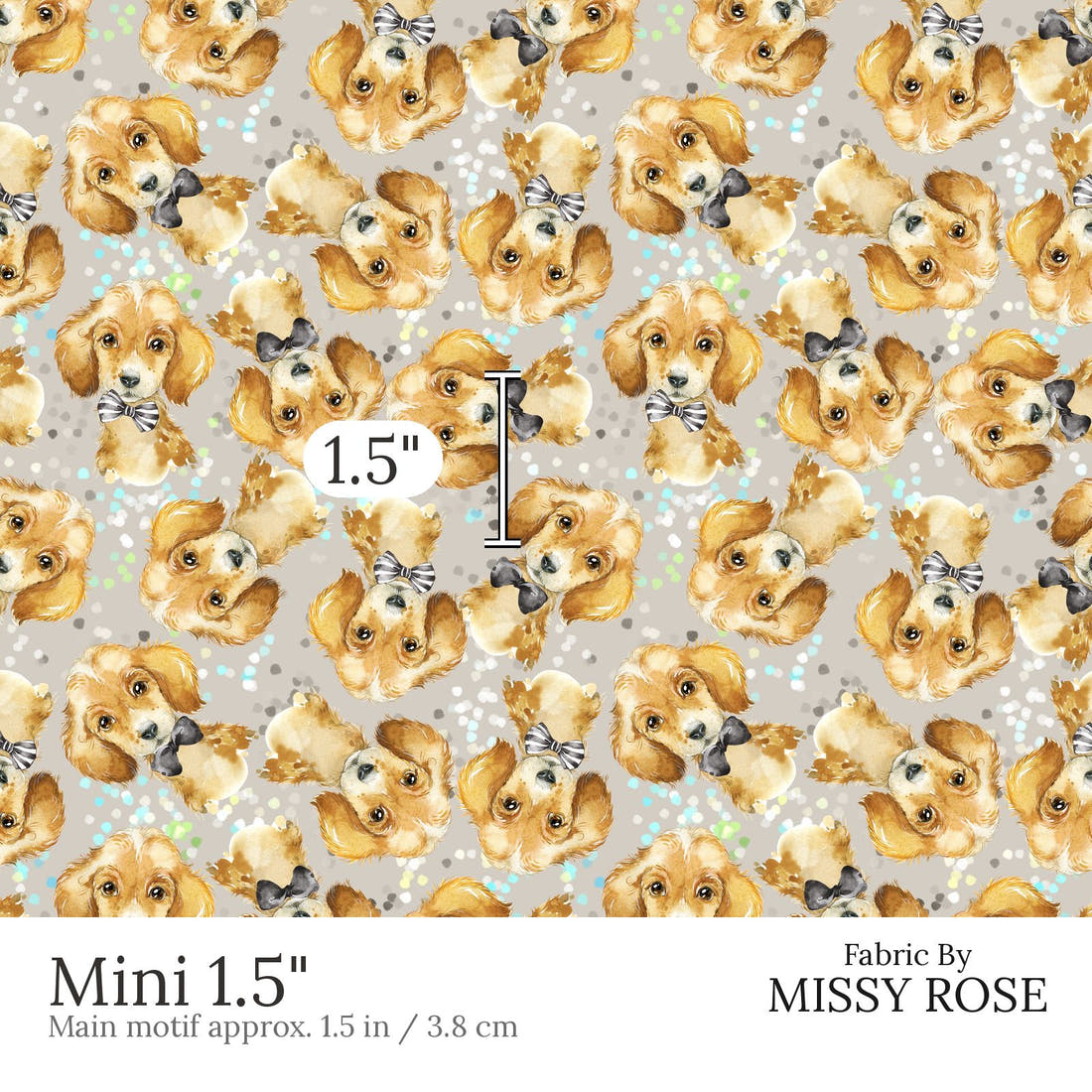 Design 426 Grey Dogs Fabric Mini 1.5 inch print scale guide | Fabric by Missy Rose