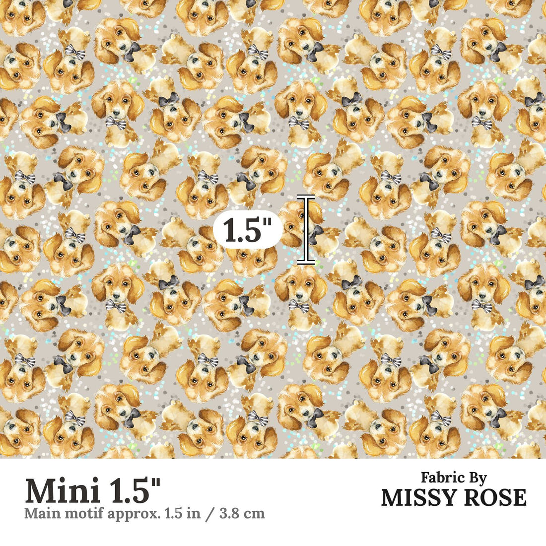 Design 426 Grey Dogs Fabric Mini 1.5" - print scale | Fabric by Missy Rose