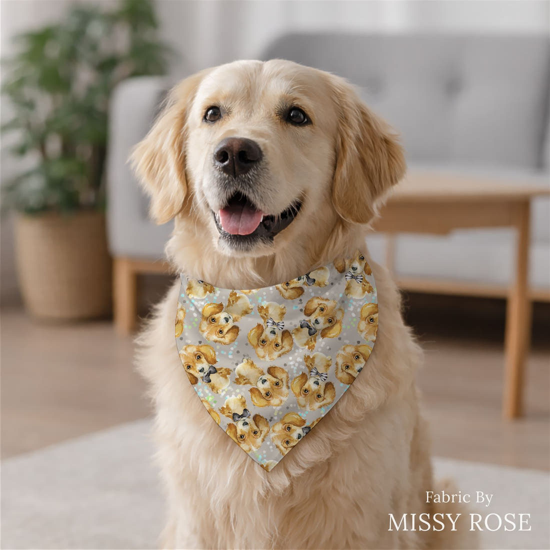 Design 426 Grey Dogs Fabric sewn into a dog bandana – see how the print looks made up | Fabric by Missy Rose