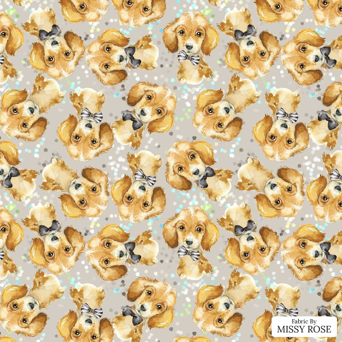 Design 426 Grey Dogs Fabric - flat view of the print, zoom in for detail | Fabric by Missy Rose