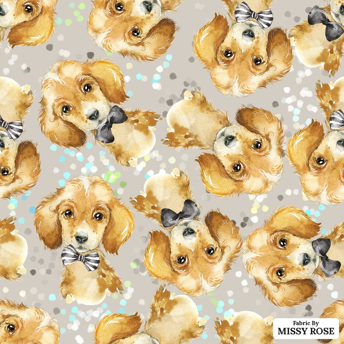 Design 426 Grey Dogs Fabric - flat view of the print, zoom in for detail | Fabric by Missy Rose