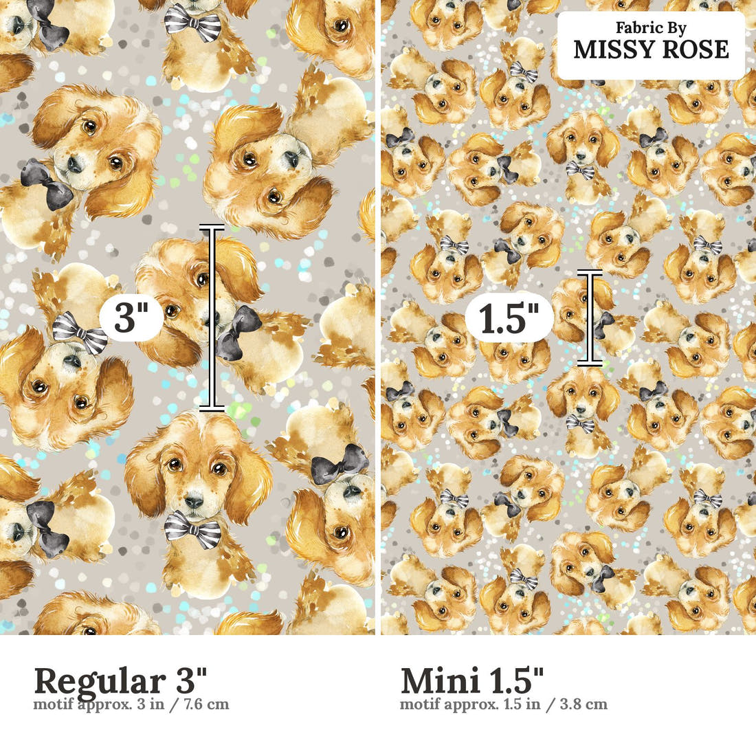 Design 426 Grey Dogs Fabric size comparison - print scale | Fabric by Missy Rose