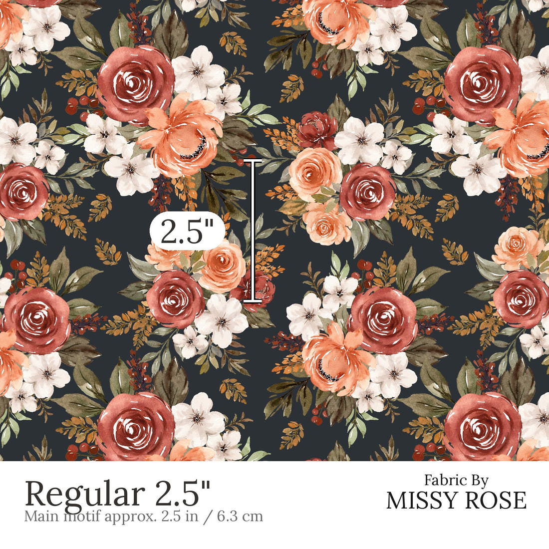 Design 427 Rustic Floral Fabric Regular 2.5 inch print scale guide | Fabric by Missy Rose