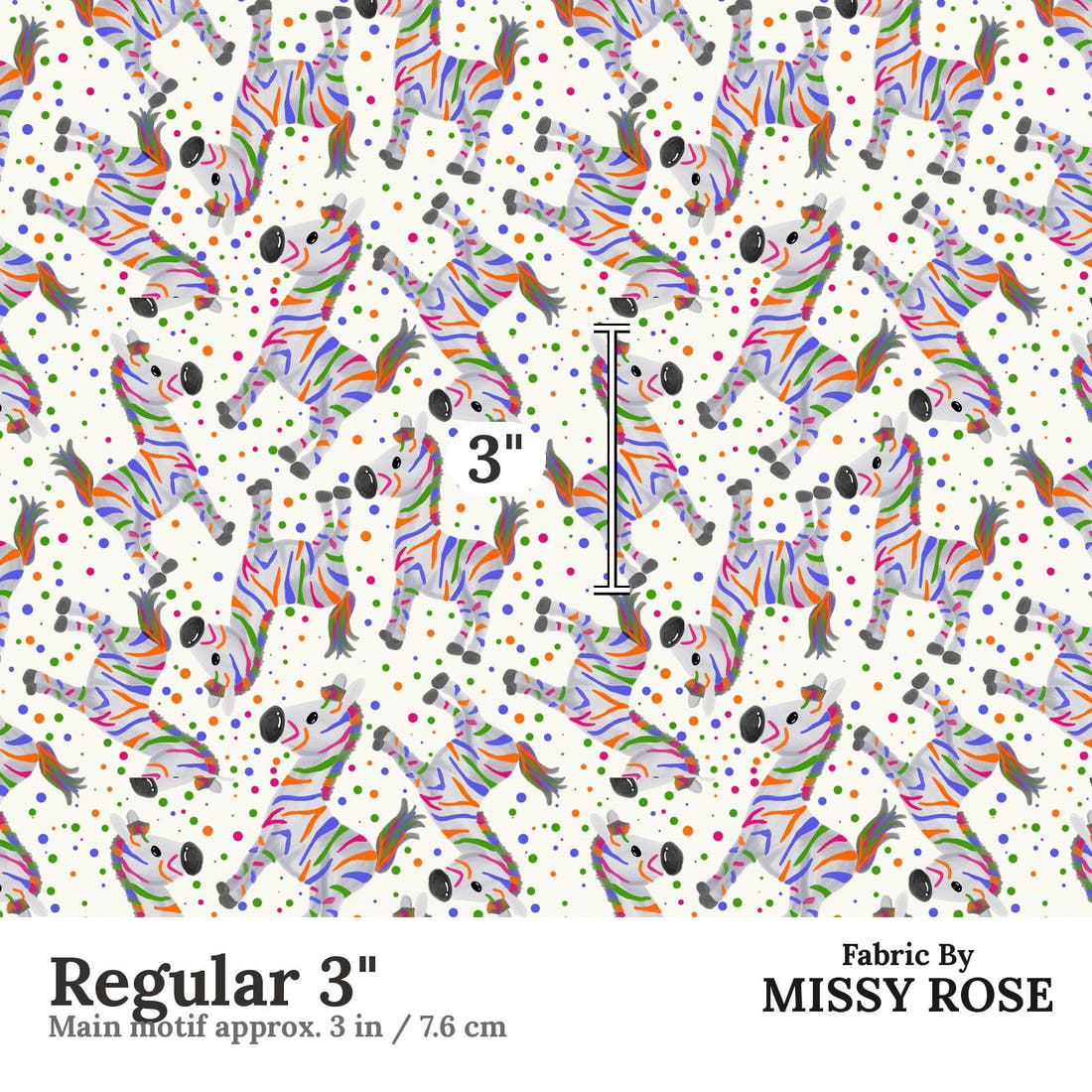 Design 428 Colourful Zebra Fabric Regular 3" - print scale | Fabric by Missy Rose