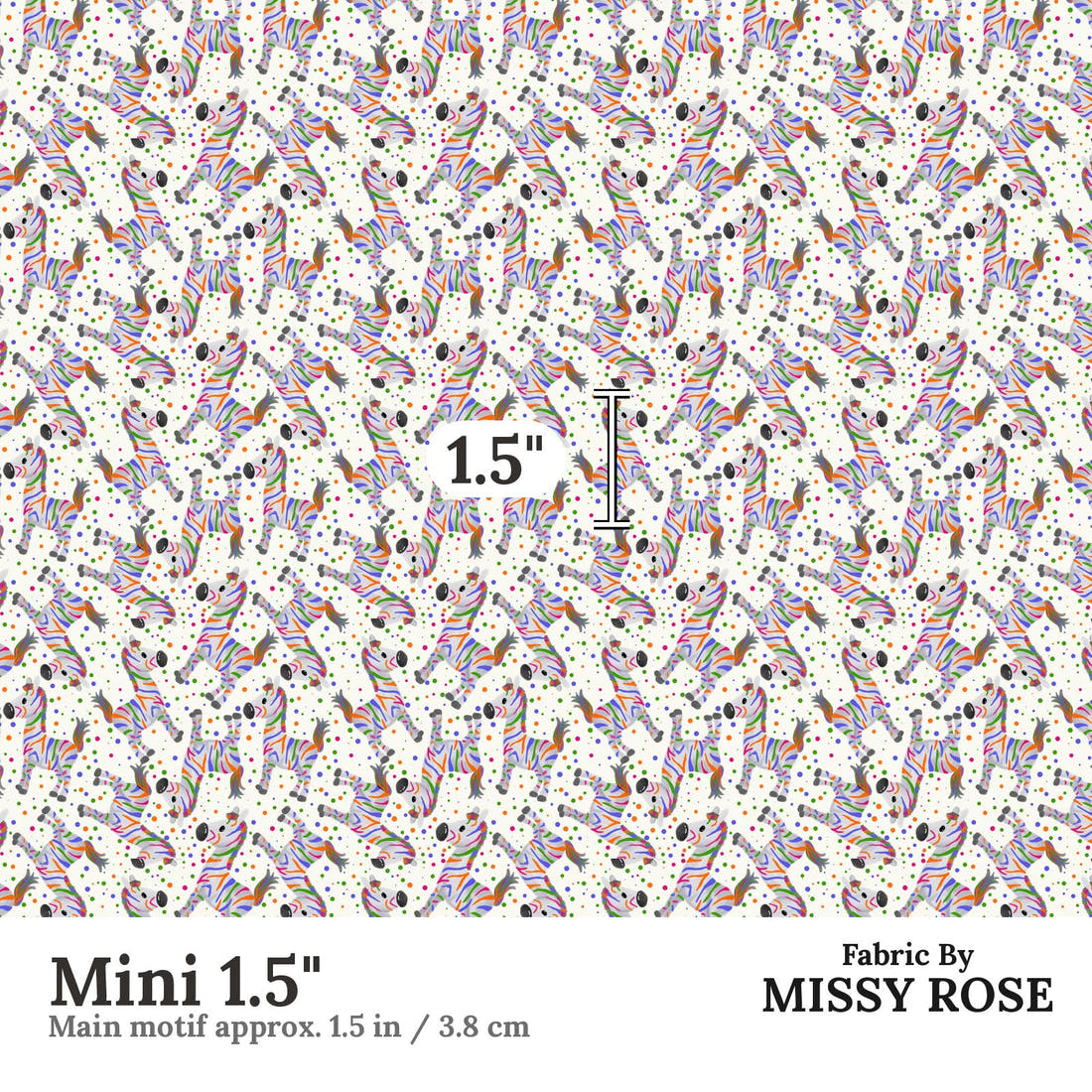 Design 428 Colourful Zebra Fabric Mini 1.5" - print scale | Fabric by Missy Rose