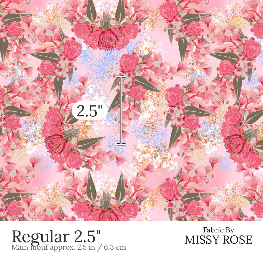 Design 429 Australian Floral Fabric Regular 2.5 inch print scale guide | Fabric by Missy Rose