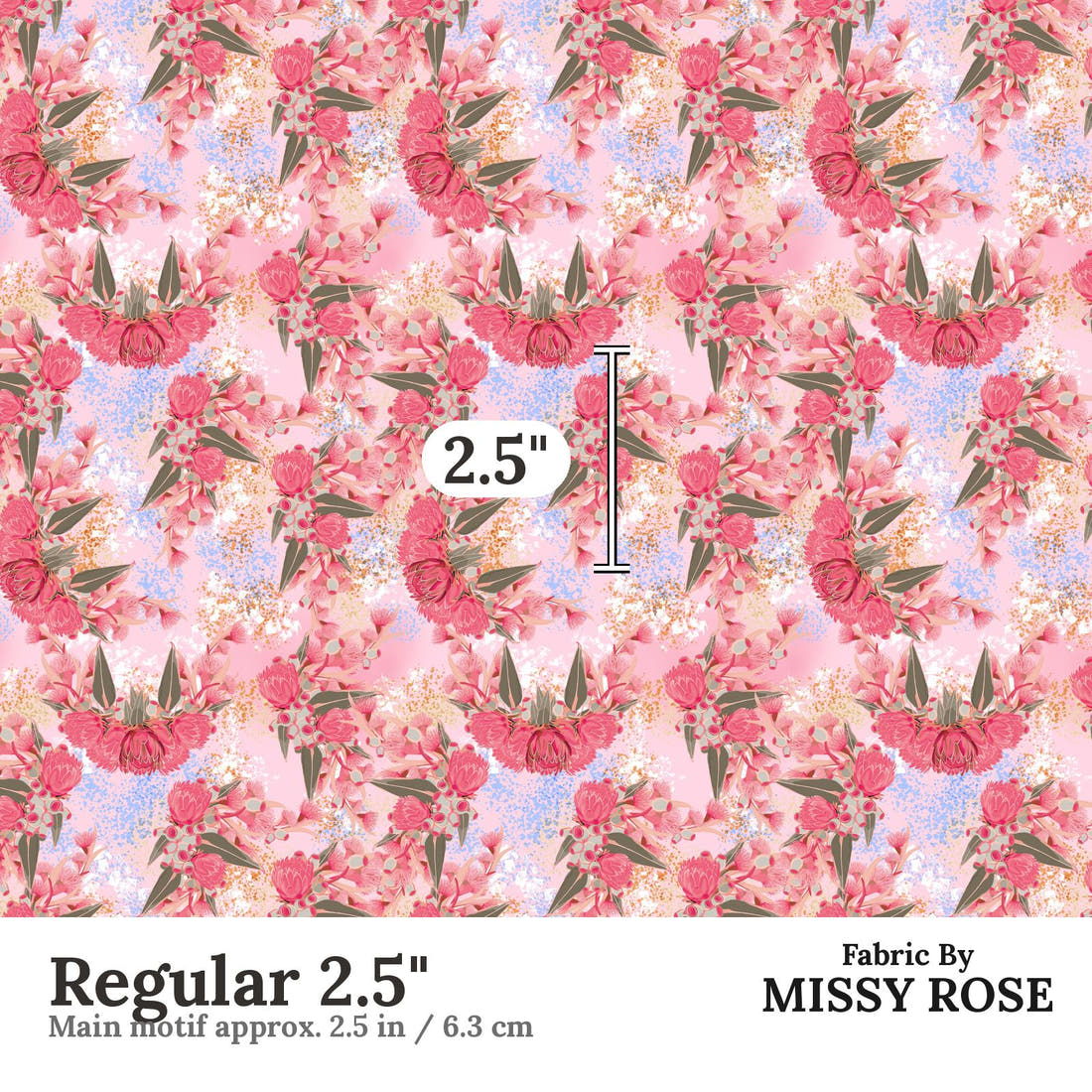Design 429 Australian Floral Fabric Regular 2.5" - print scale | Fabric by Missy Rose