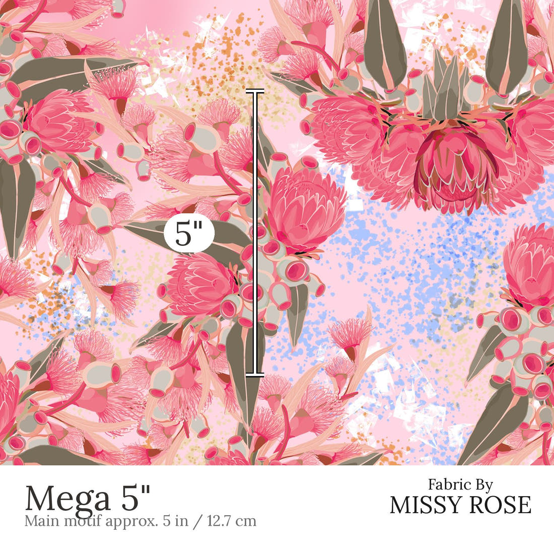 Design 429 Australian Floral Fabric Mega 5 inch print scale guide | Fabric by Missy Rose