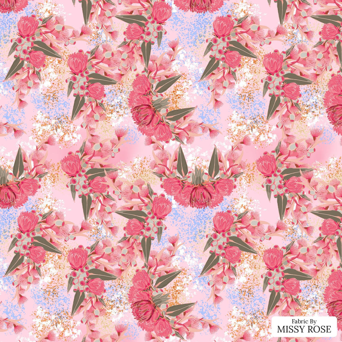 Design 429 Australian Floral Fabric - flat view of the print, zoom in for detail | Fabric by Missy Rose