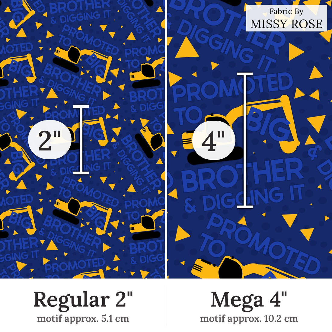 Design 43 Big Brother Fabric Regular 2 inch vs Mega 4 inch print scale side by side | Fabric by Missy Rose