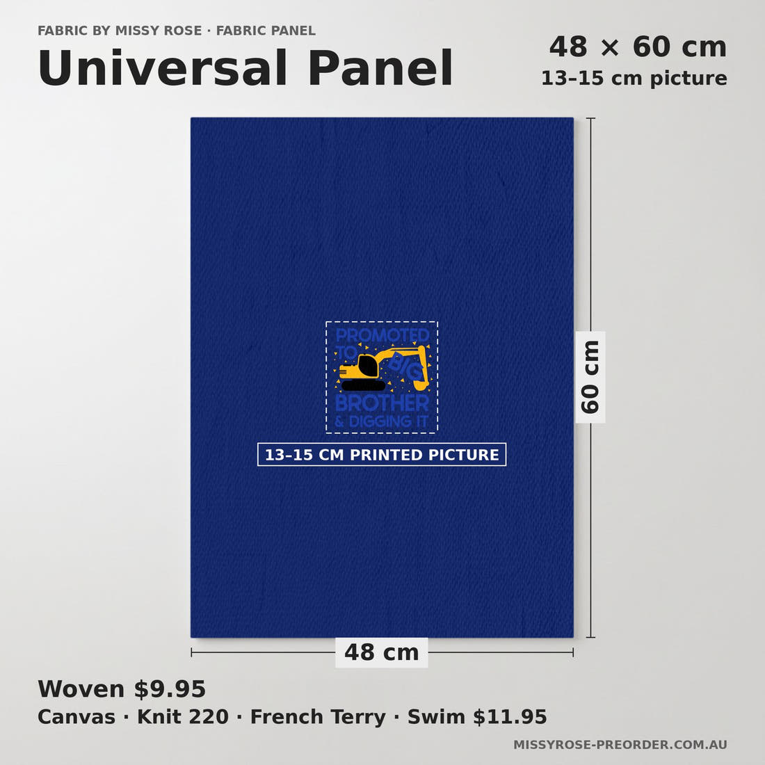 Design 43 Big Brother Panel universal panel sizing – 13–15 cm printed picture on 48 × 60 cm fabric | Fabric by Missy Rose