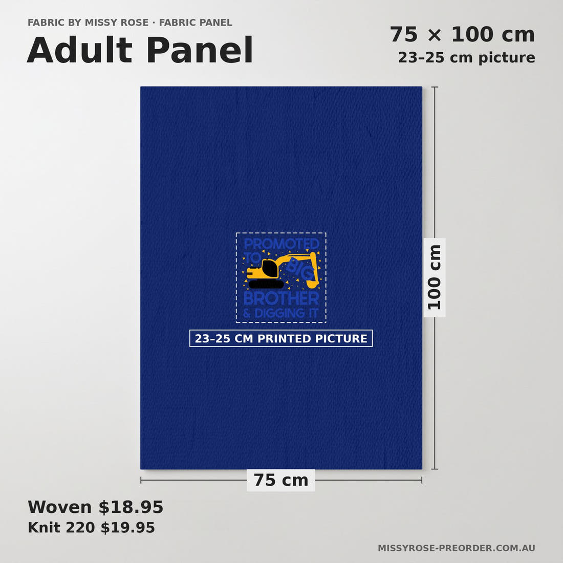 Design 43 Big Brother Panel adult panel sizing – 23–25 cm printed picture on 75 × 100 cm fabric | Fabric by Missy Rose