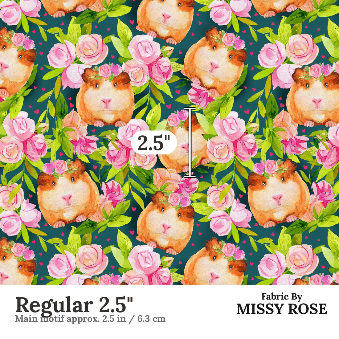 Design 430 Guinea Pig Fabric Regular 2.5" - print scale | Fabric by Missy Rose