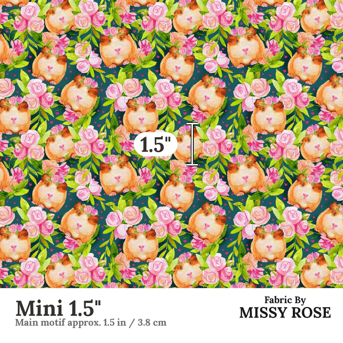 Design 430 Guinea Pig Fabric Mini 1.5" - print scale | Fabric by Missy Rose