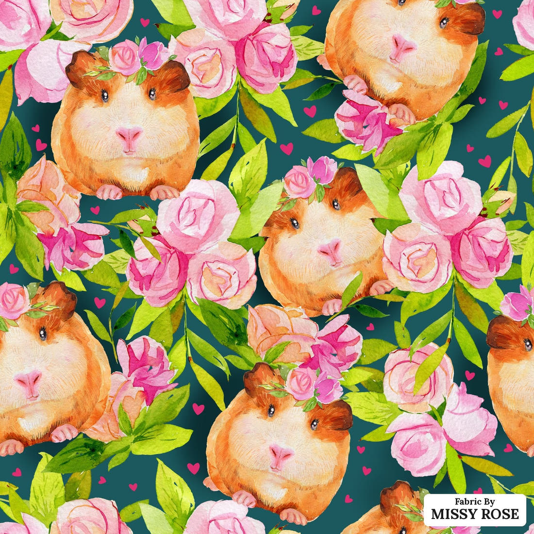 Design 430 Guinea Pig Fabric - flat view of the print, zoom in for detail | Fabric by Missy Rose