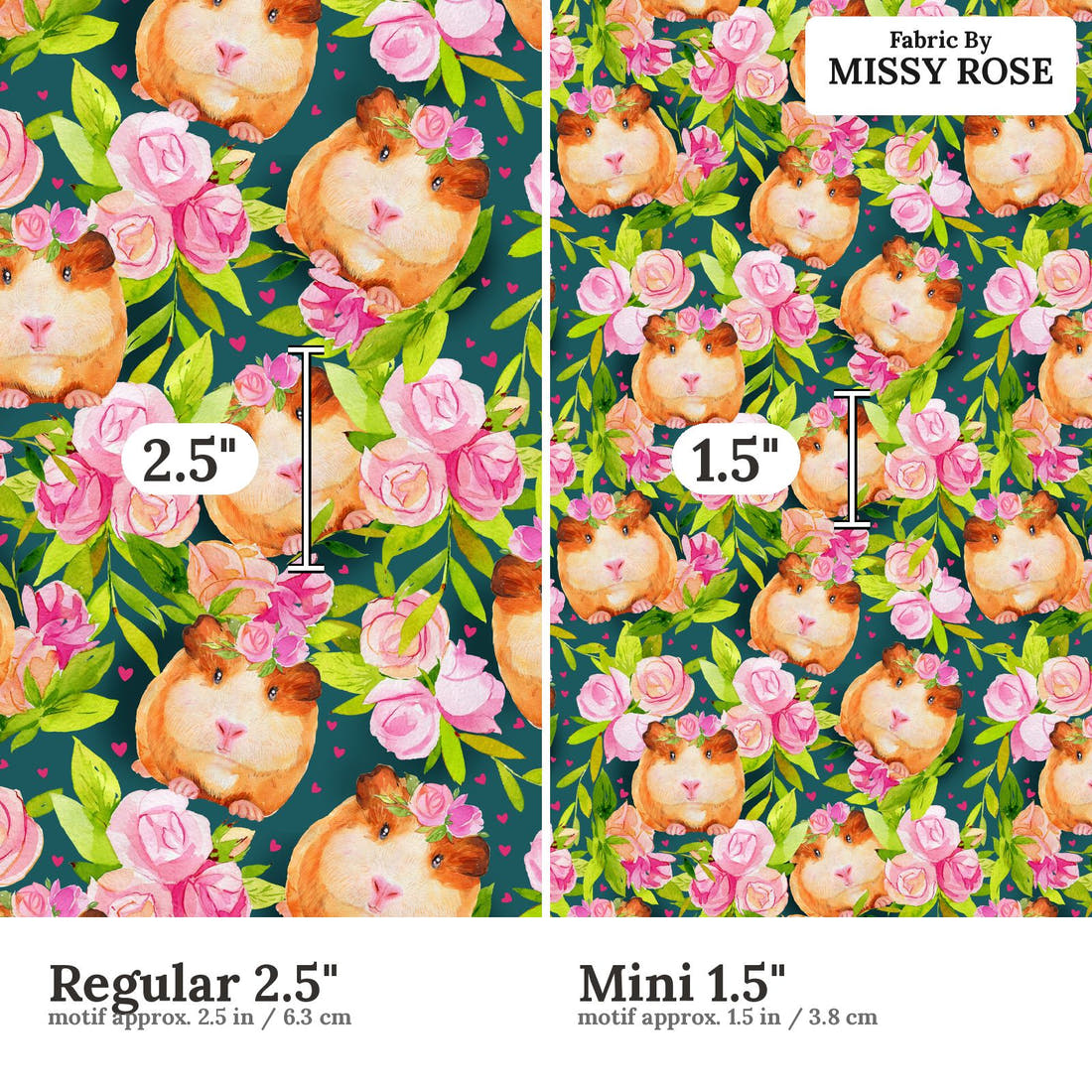 Design 430 Guinea Pig Fabric size comparison - print scale | Fabric by Missy Rose