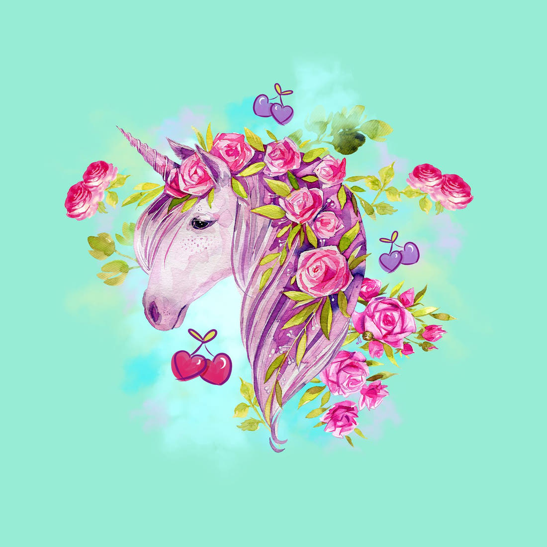 Design 431 Cherry Unicorn Panel – full artwork close-up of the printed picture | Fabric by Missy Rose