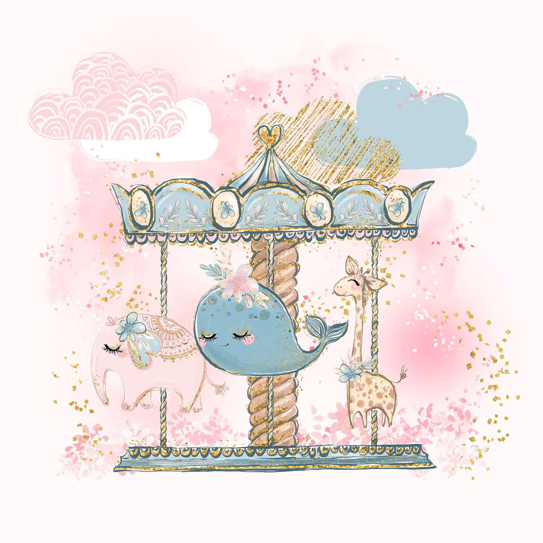 Design 432 Whimsical Caroseoul Panel – full artwork close-up of the printed picture | Fabric by Missy Rose