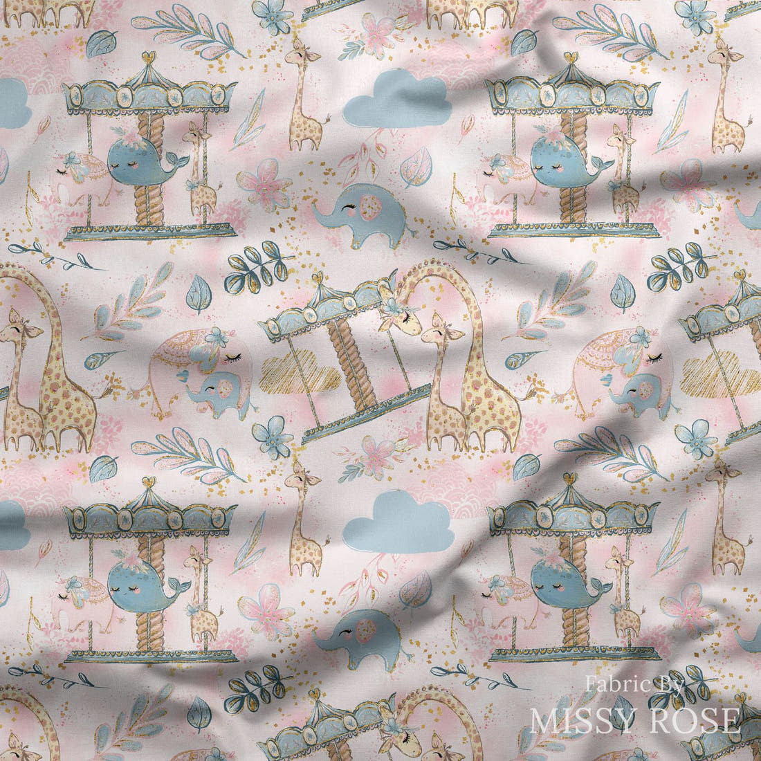 Design 432 Whimsical Caroseoul Fabric draped fabric mockup – custom printed fabric by the metre | Fabric by Missy Rose