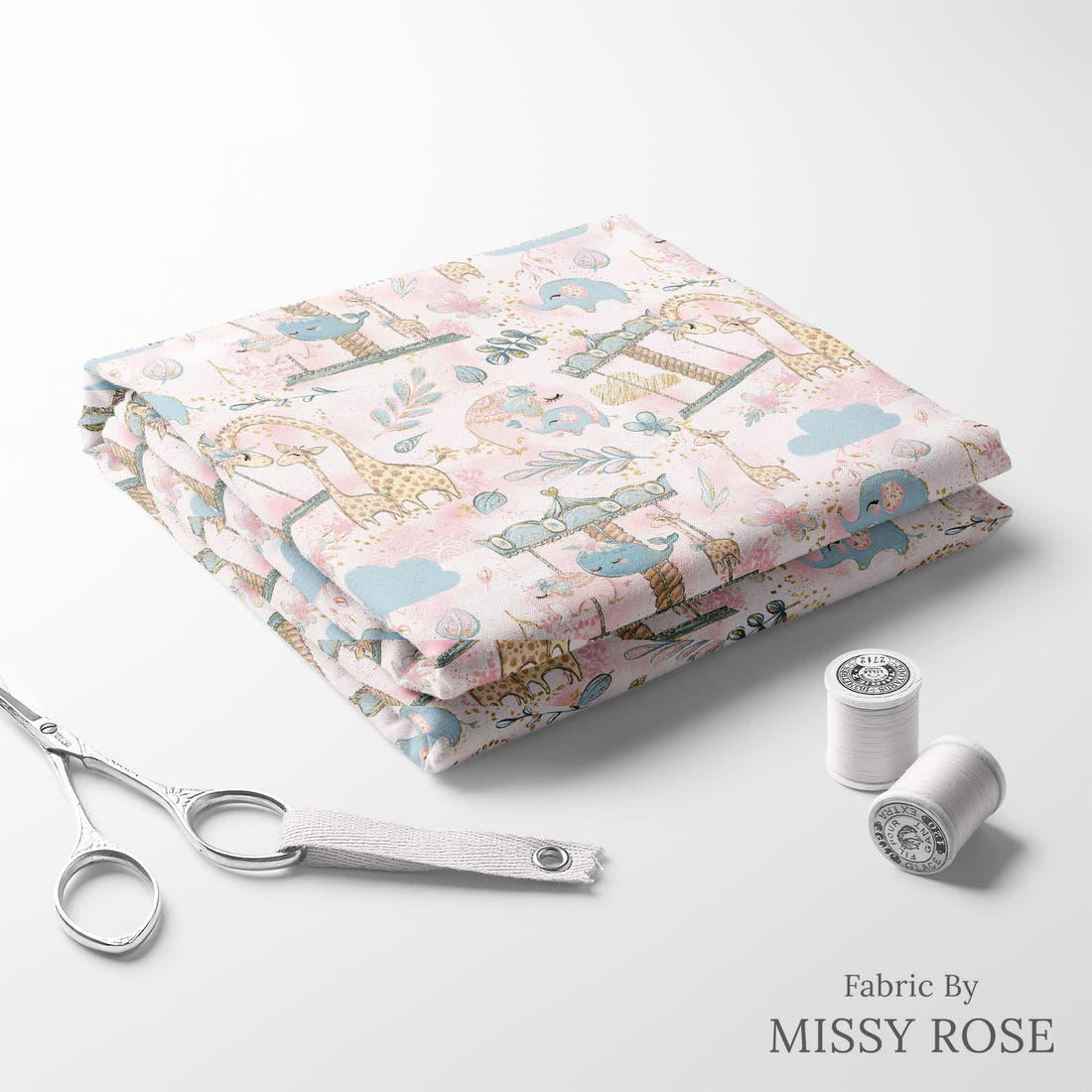Design 432 Whimsical Caroseoul Fabric folded fabric stack with matching thread – pre-order fabric Australia | Fabric by Missy Rose