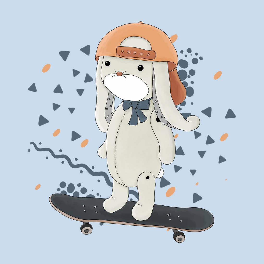 Design 433 Skateboard Bunny Panel – full artwork close-up of the printed picture | Fabric by Missy Rose
