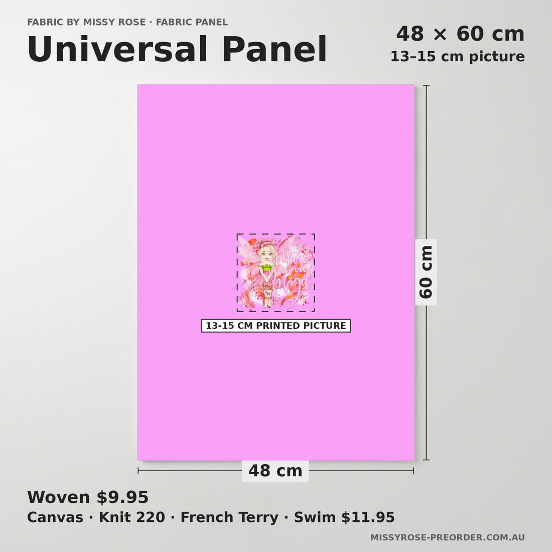 Design 434 Whimsical Fairy Panel universal panel sizing – 13–15 cm printed picture on 48 × 60 cm fabric | Fabric by Missy Rose