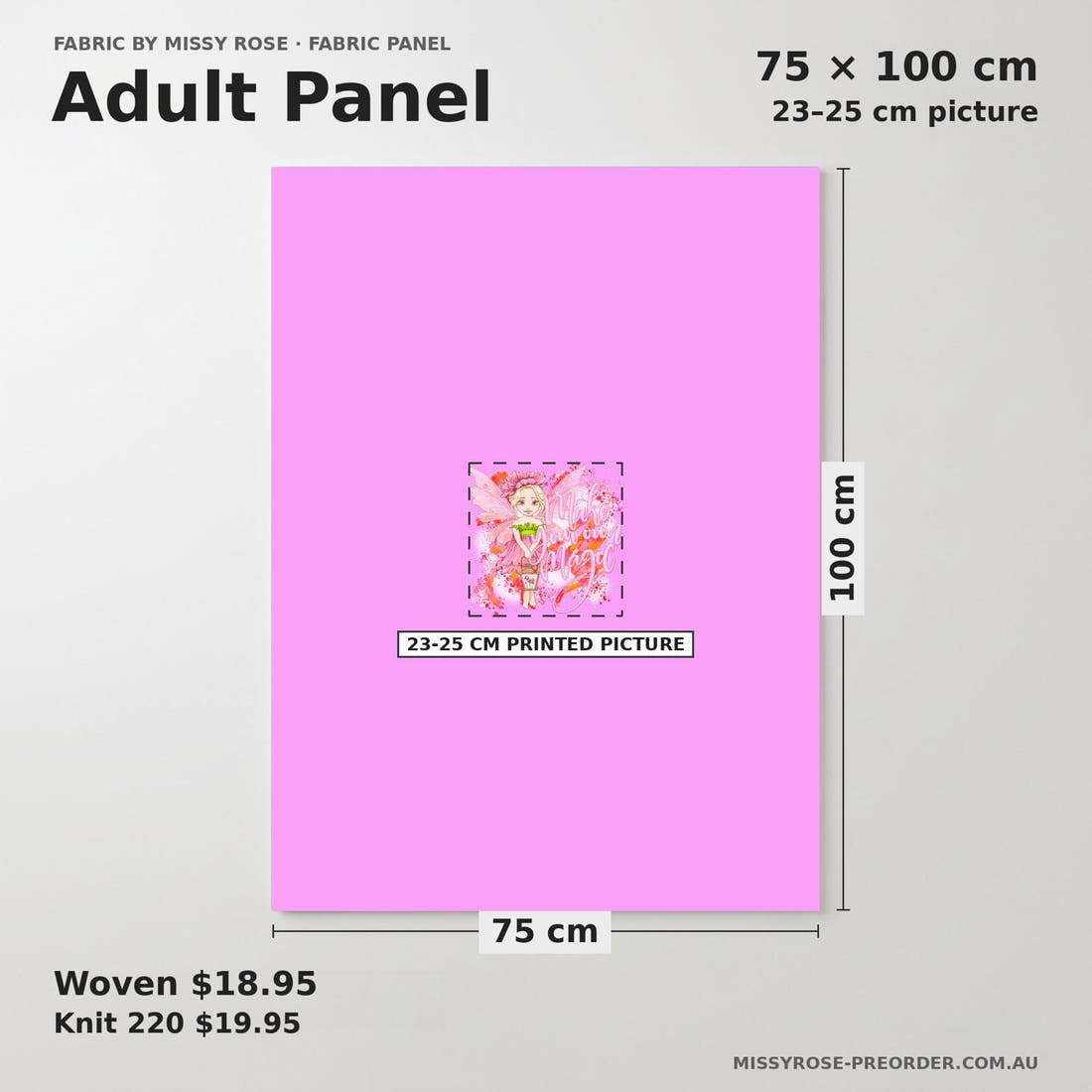 Design 434 Whimsical Fairy Panel adult panel sizing – 23–25 cm printed picture on 75 × 100 cm fabric | Fabric by Missy Rose