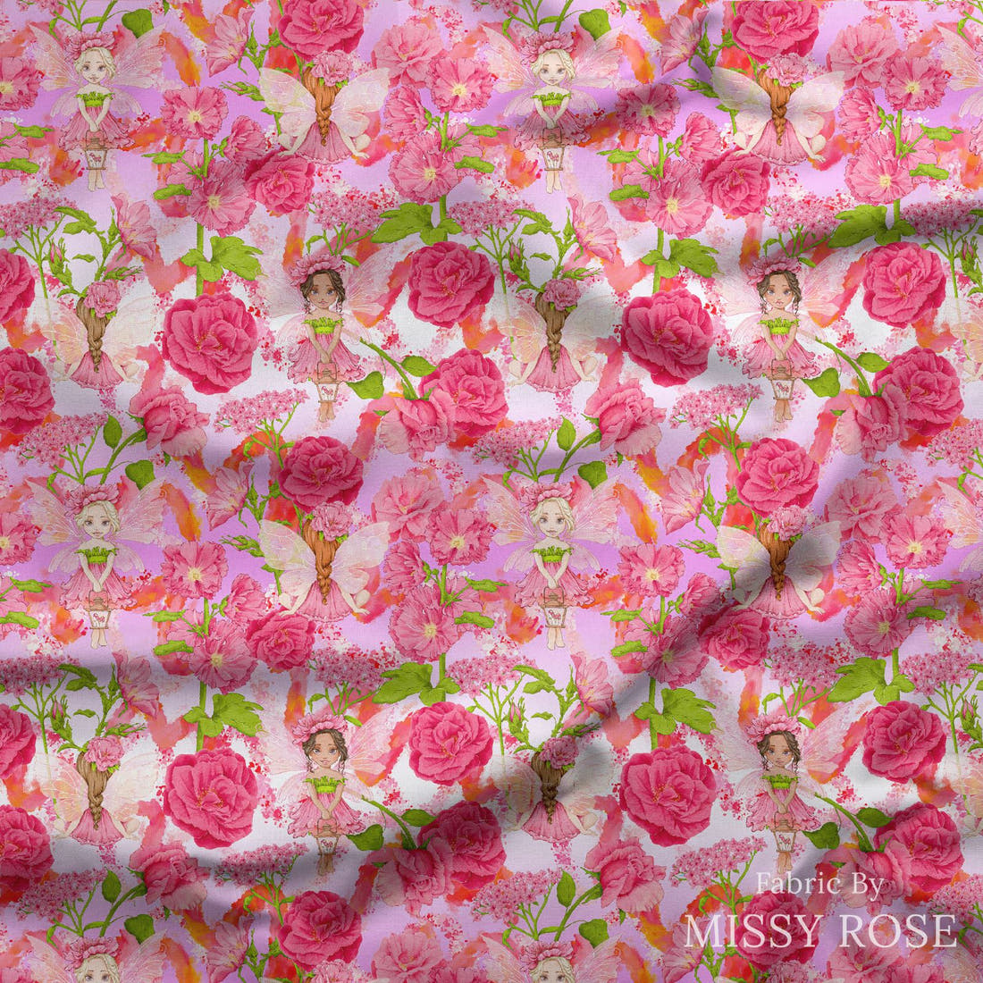 Design 434 Whimsical Fairy Fabric draped fabric mockup – custom printed fabric by the metre | Fabric by Missy Rose