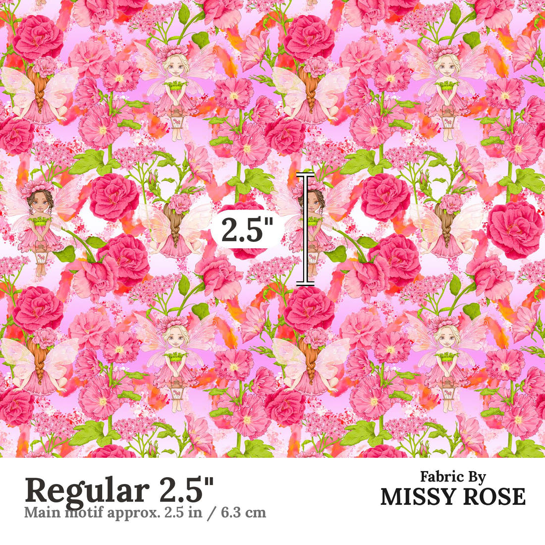 Design 434 Whimsical Fairy Fabric Regular 2.5" - print scale | Fabric by Missy Rose