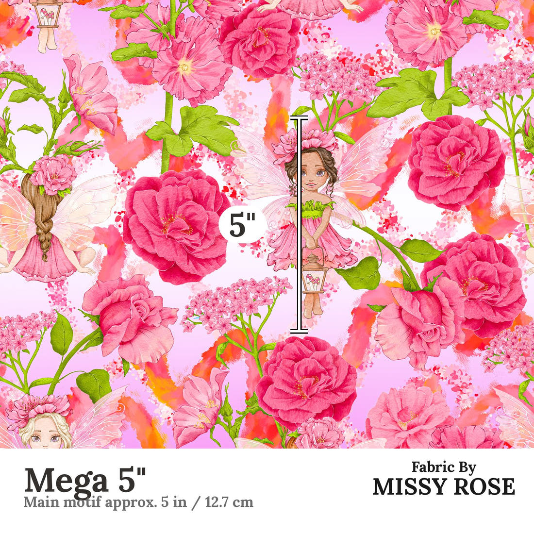 Design 434 Whimsical Fairy Fabric Mega 5" - print scale | Fabric by Missy Rose