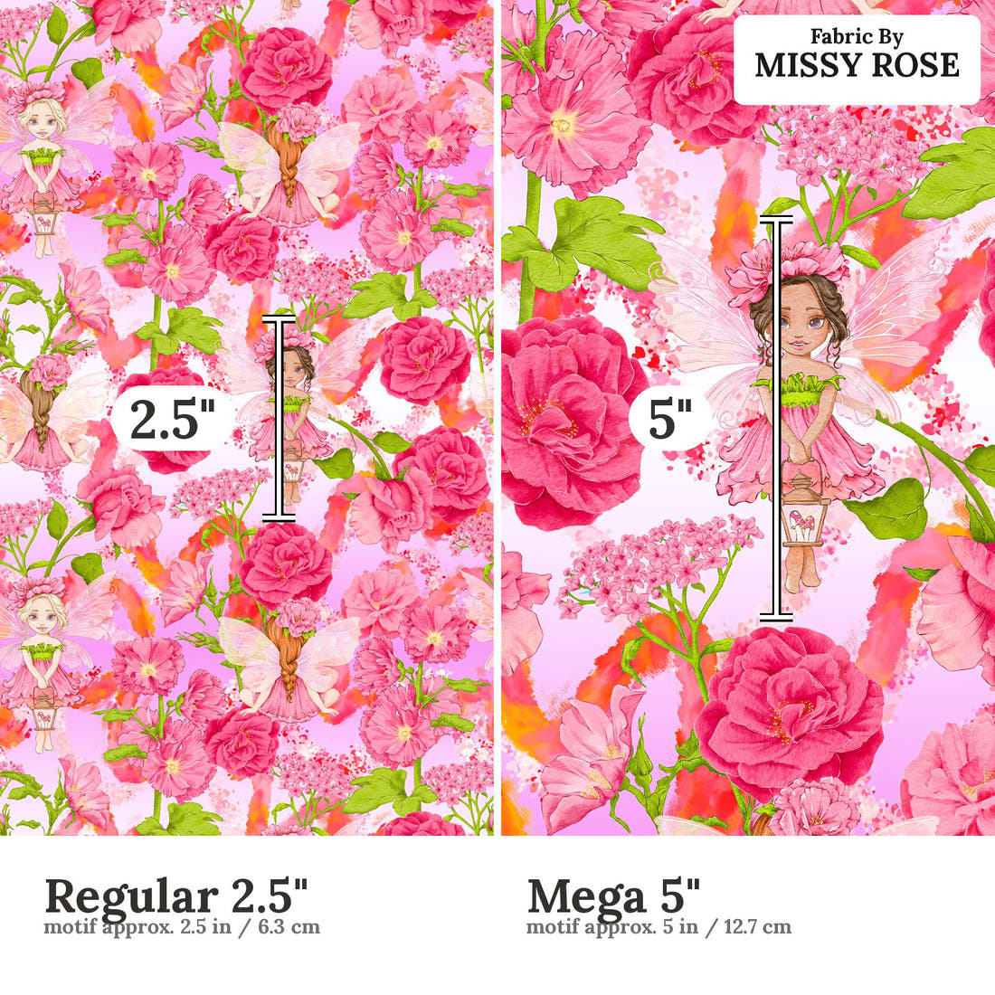 Design 434 Whimsical Fairy Fabric size comparison - print scale | Fabric by Missy Rose