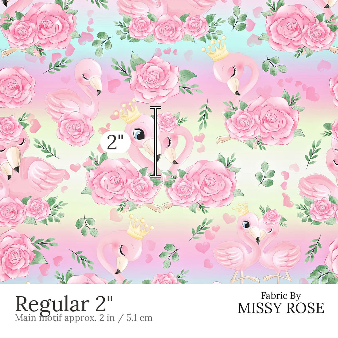Design 435 Pastel Flamingo Fabric Regular 2 inch print scale guide | Fabric by Missy Rose