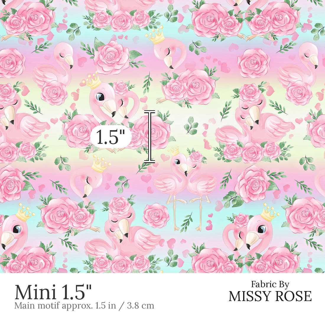 Design 435 Pastel Flamingo Fabric Mini 1.5 inch print scale guide | Fabric by Missy Rose