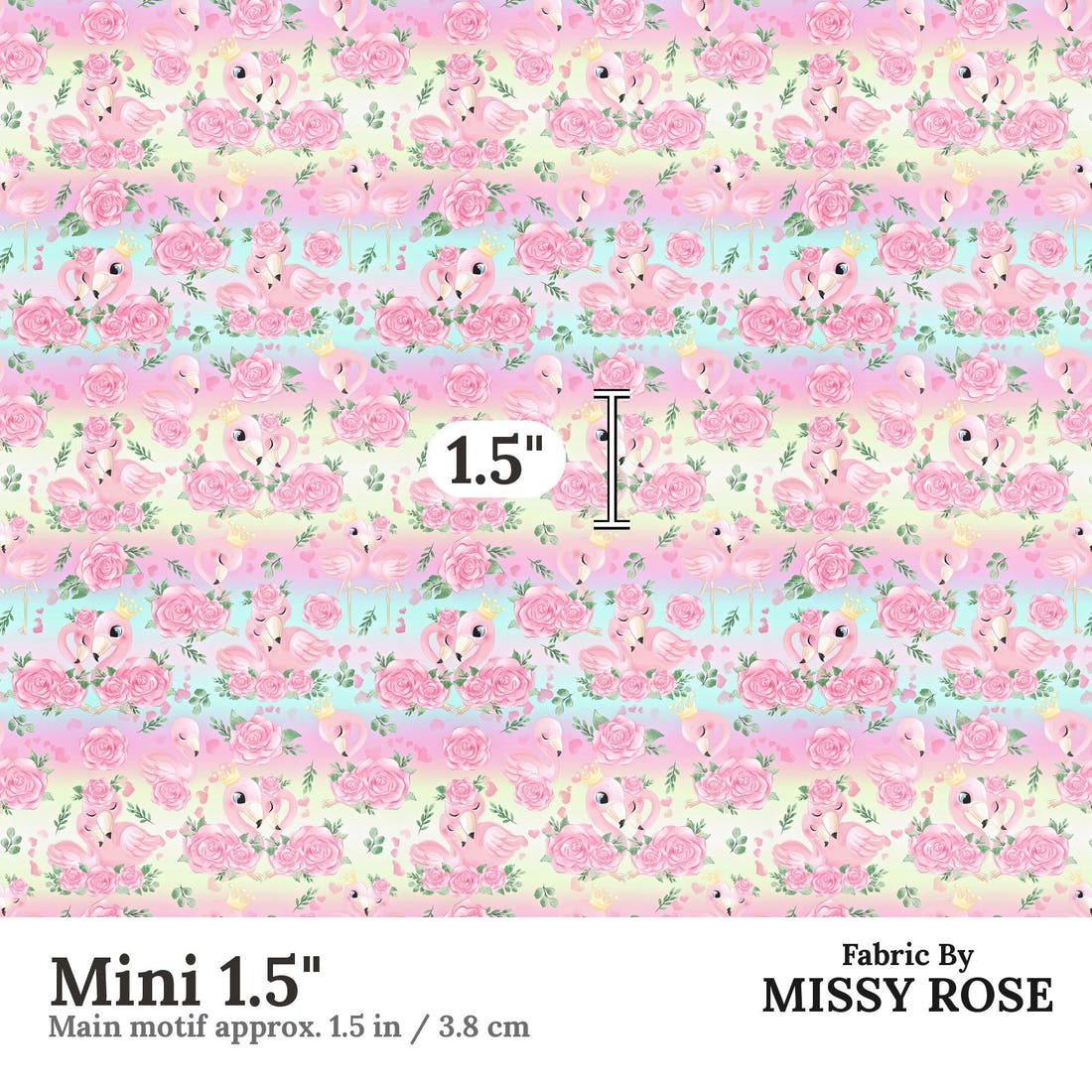 Design 435 Pastel Flamingo Fabric Mini 1.5" - print scale | Fabric by Missy Rose