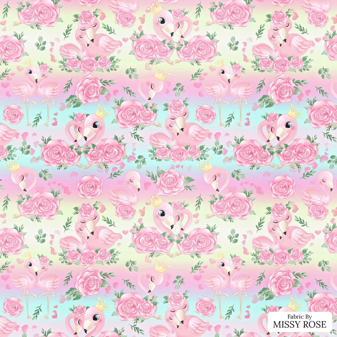 Design 435 Pastel Flamingo Fabric - flat view of the print, zoom in for detail | Fabric by Missy Rose