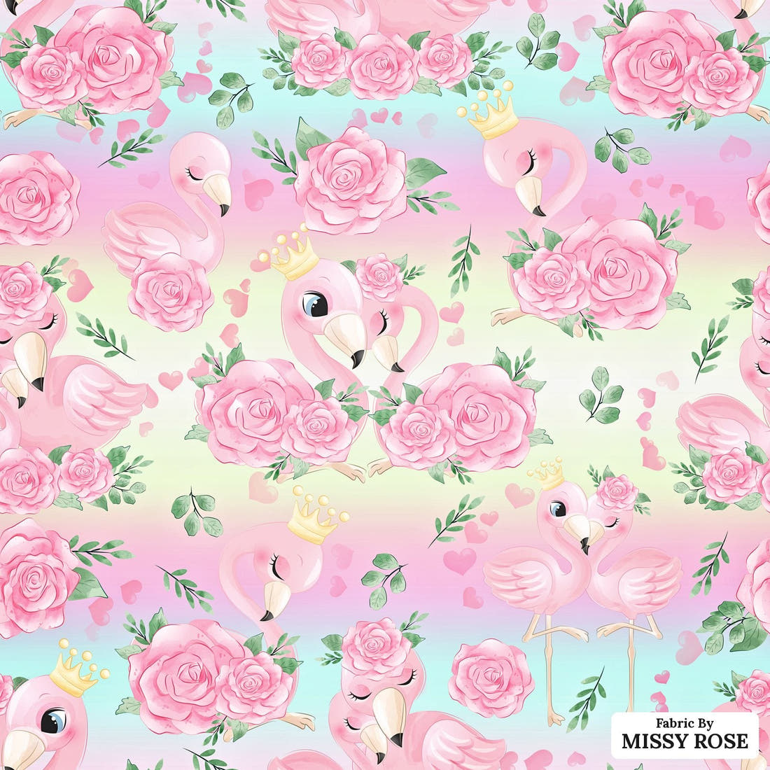 Design 435 Pastel Flamingo Fabric - flat view of the print, zoom in for detail | Fabric by Missy Rose