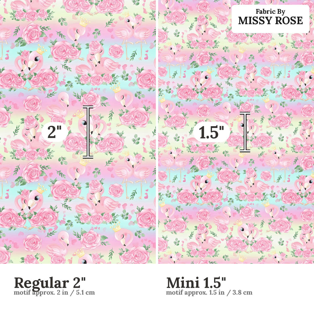 Design 435 Pastel Flamingo Fabric size comparison - print scale | Fabric by Missy Rose